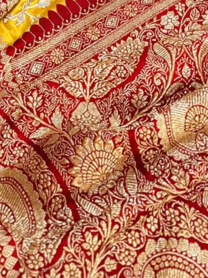 Indiehaat | Yellow Mashru Katan Silk Saree | Brocade