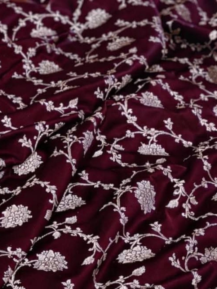 Indiehaat | Maroon Mashru Katan Silk Saree | Brocade