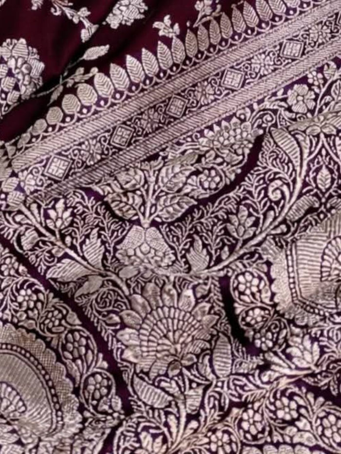 Indiehaat | Maroon Mashru Katan Silk Saree | Brocade