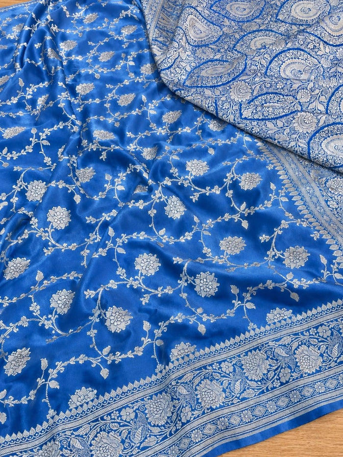 Indiehaat | Blue Mashru Katan Silk Saree | Brocade