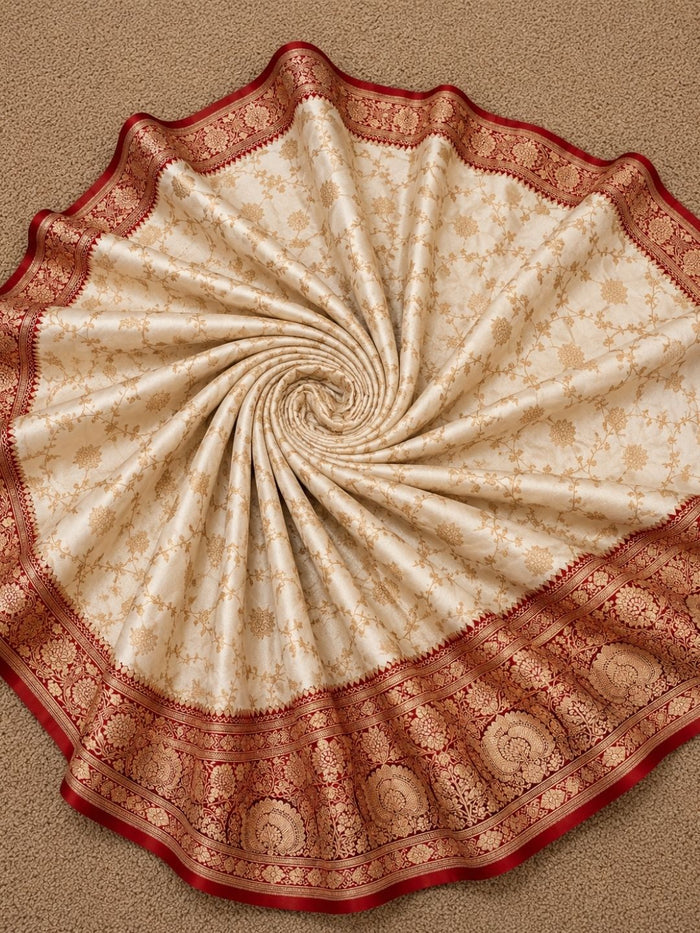 Indiehaat | White Mashru Katan Silk Saree | Brocade