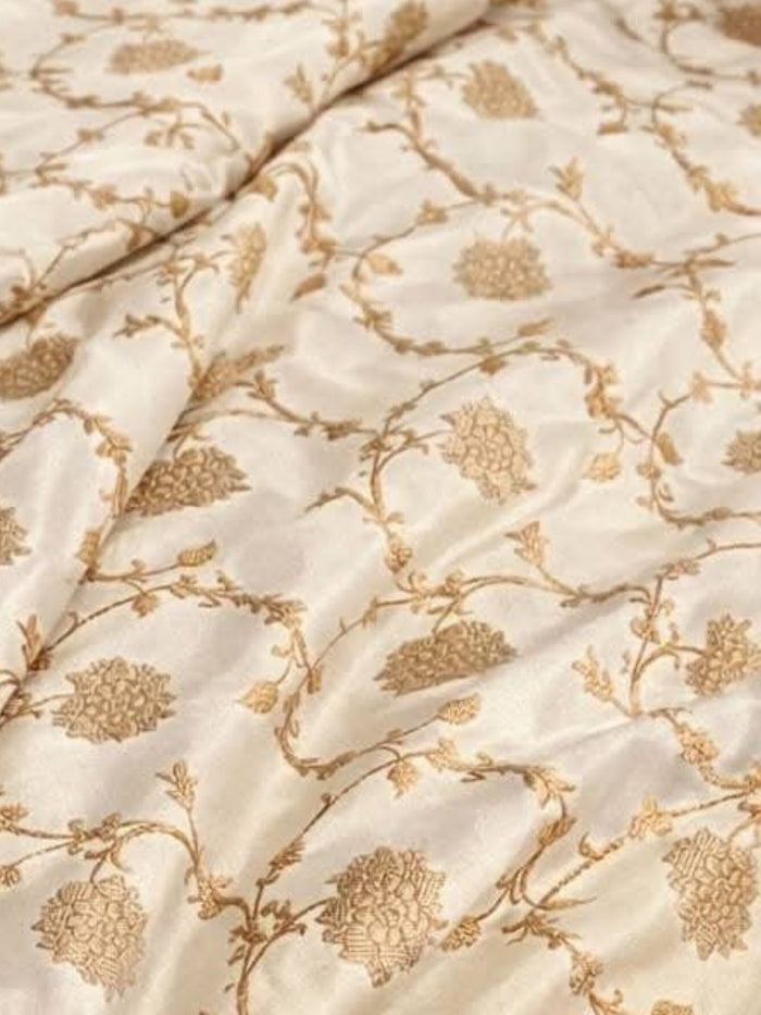 Indiehaat | White Mashru Katan Silk Saree | Brocade