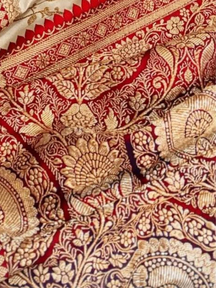 Indiehaat | White Mashru Katan Silk Saree | Brocade