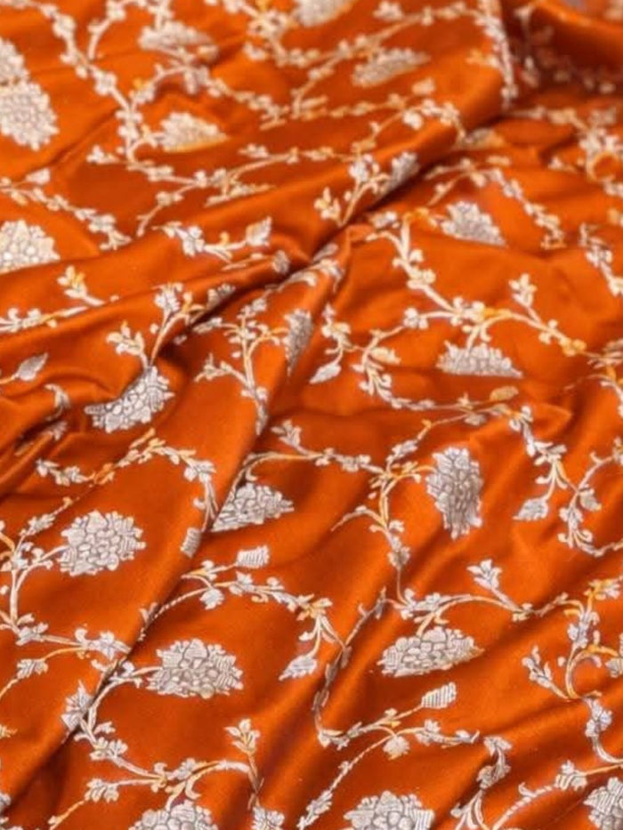 Indiehaat | Orange Mashru Katan Silk Saree | Brocade