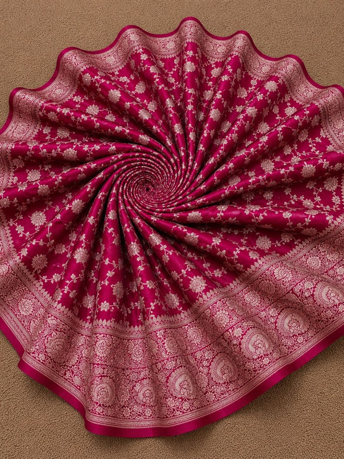 Indiehaat | Pink Mashru Katan Silk Saree | Brocade