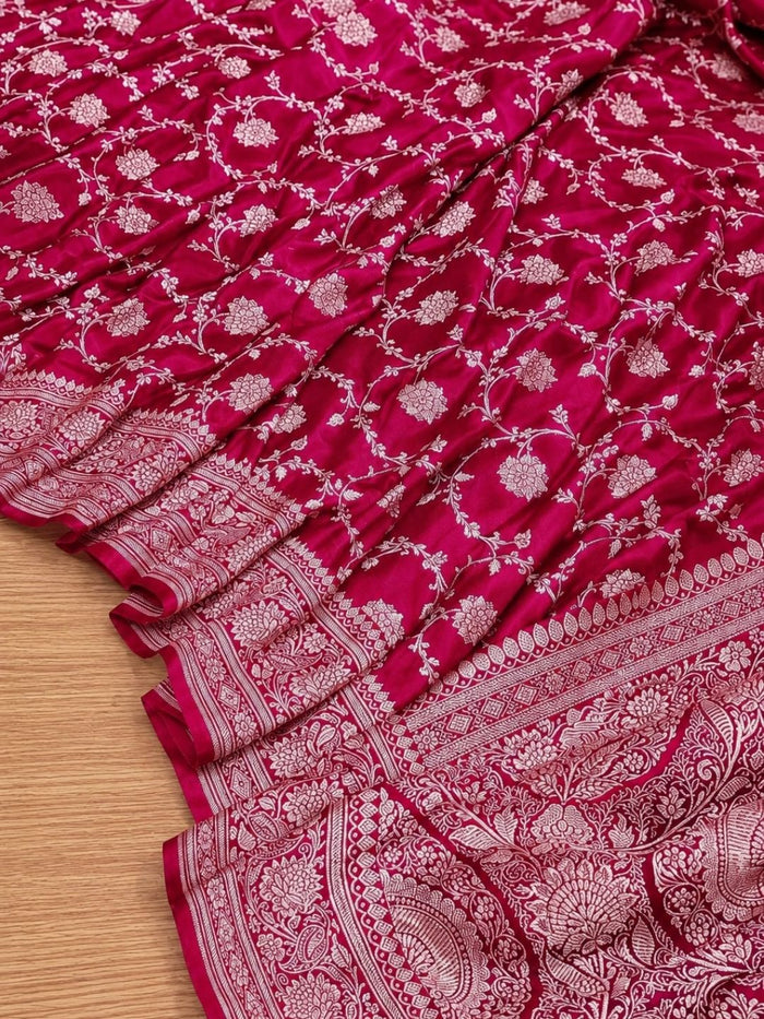 Indiehaat | Pink Mashru Katan Silk Saree | Brocade