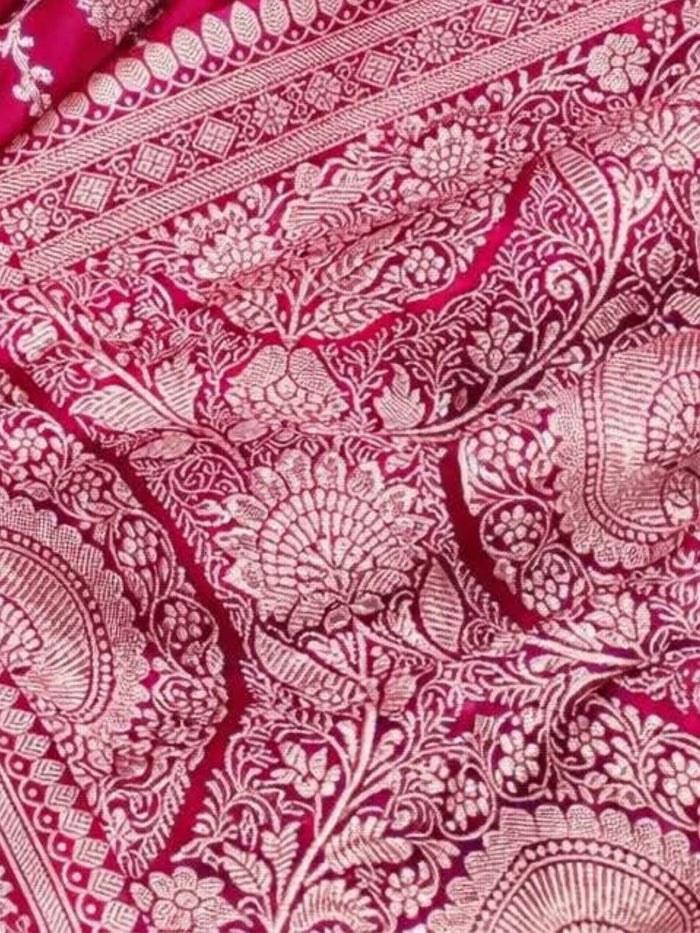 Indiehaat | Pink Mashru Katan Silk Saree | Brocade