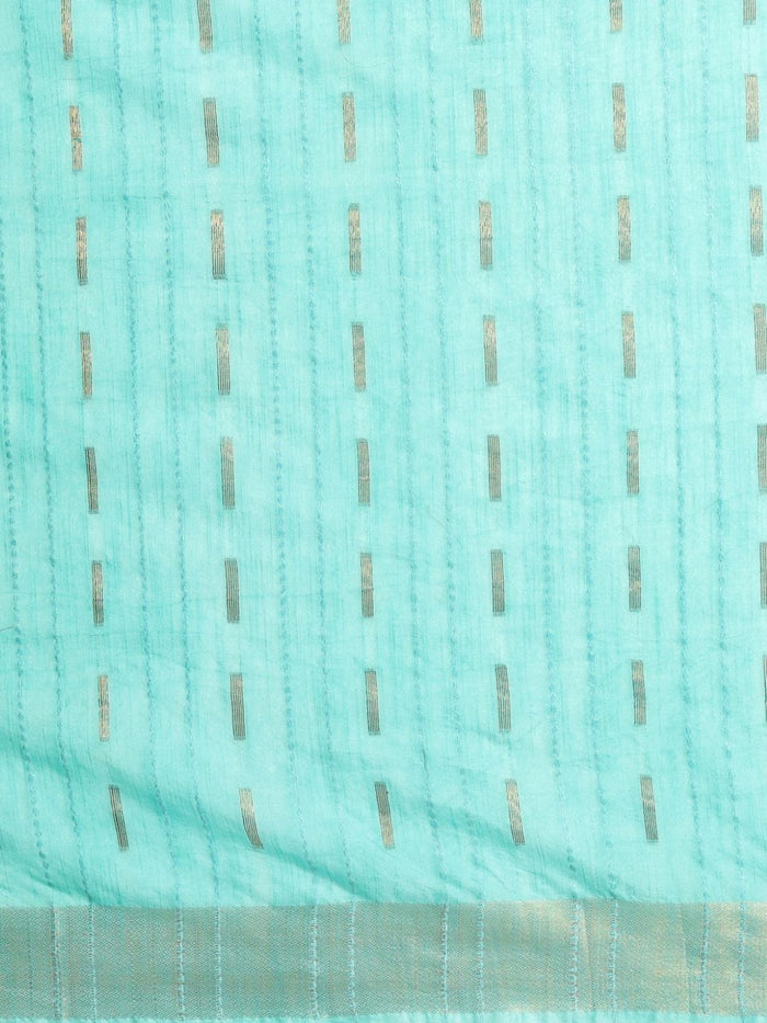 Indiehaat | Hand Dyed Kota Silk Dupion Stripe Saree Blue