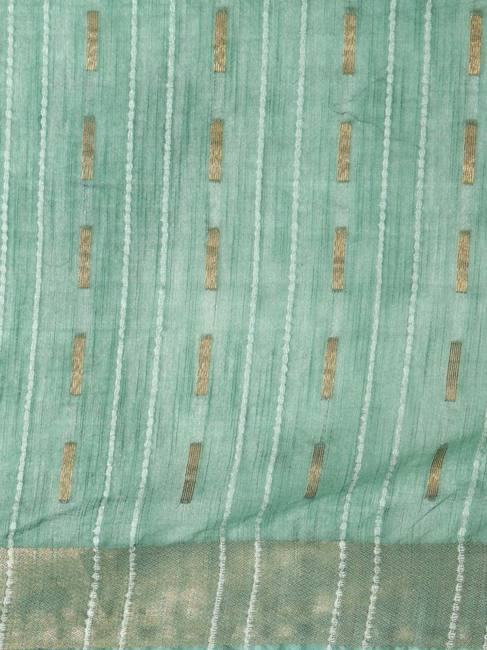 Indiehaat | Hand Dyed Kota Silk Dupion Stripe Saree Green