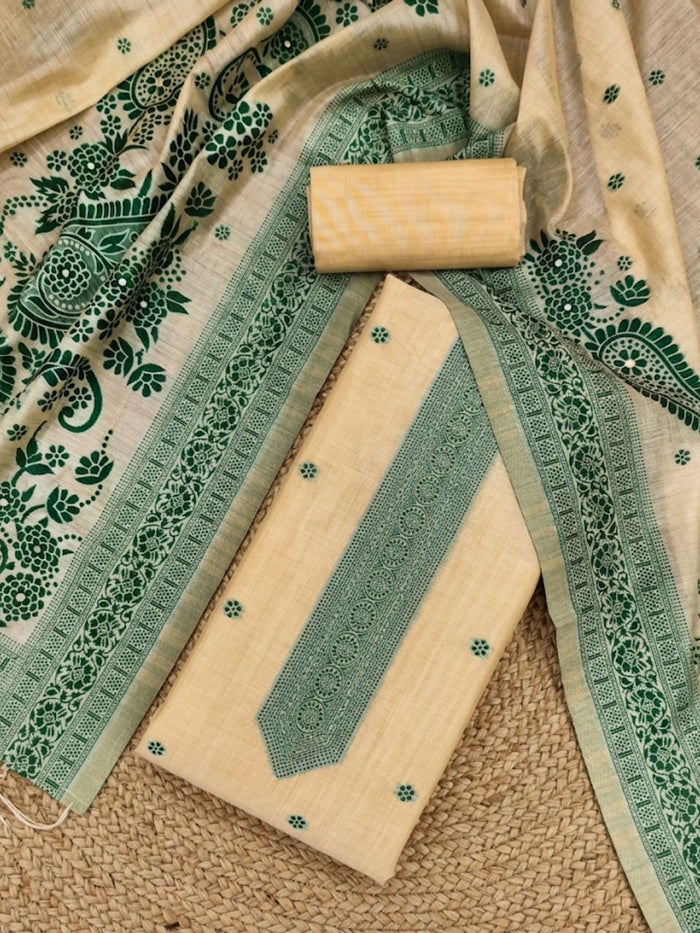 Indiehaat | Jamdani Cotton Suit Material Beige