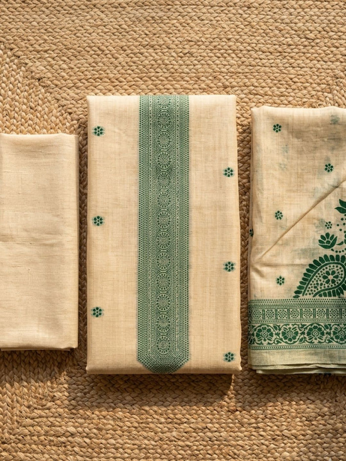 Indiehaat | Jamdani Cotton Suit Material Beige