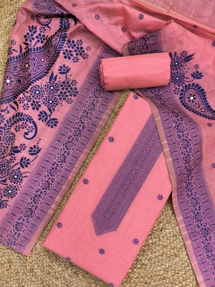 Indiehaat | Jamdani Cotton Suit Material Pink
