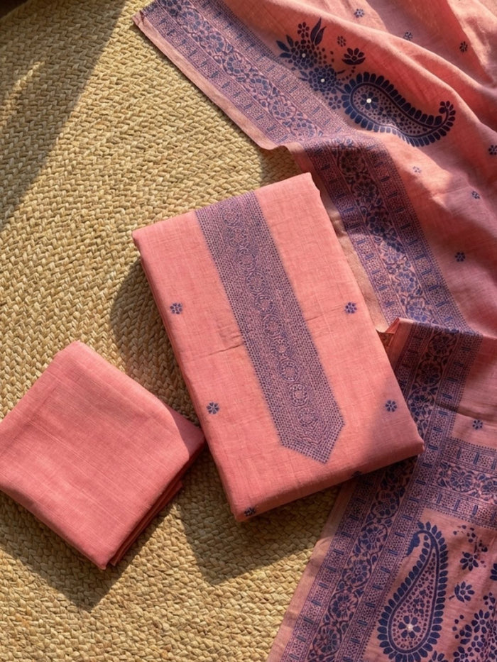 Indiehaat | Jamdani Cotton Suit Material Pink