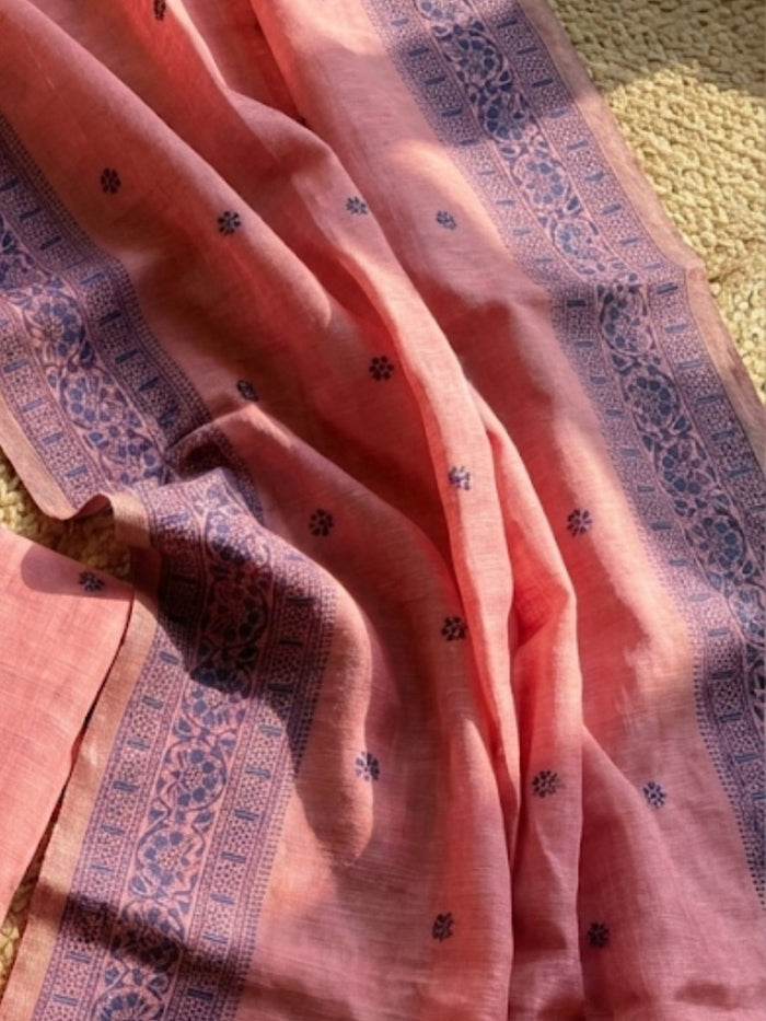 Indiehaat | Jamdani Cotton Suit Material Pink
