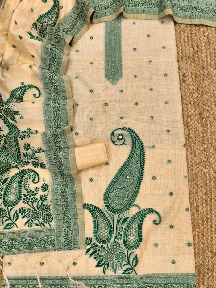 Indiehaat | Jamdani Cotton Suit Material Cream