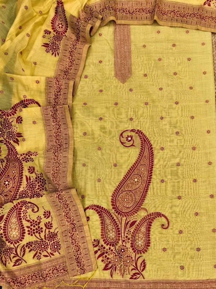 Indiehaat | Jamdani Cotton Suit Material Yellow