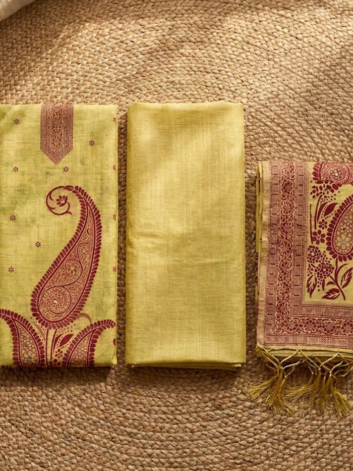 Indiehaat | Jamdani Cotton Suit Material Yellow