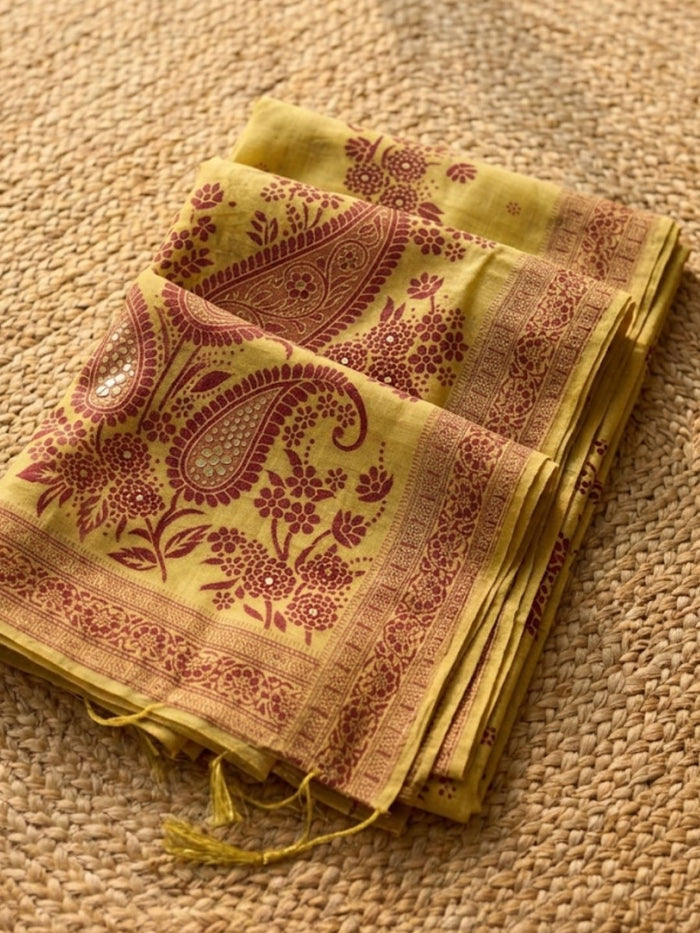 Indiehaat | Jamdani Cotton Suit Material Yellow