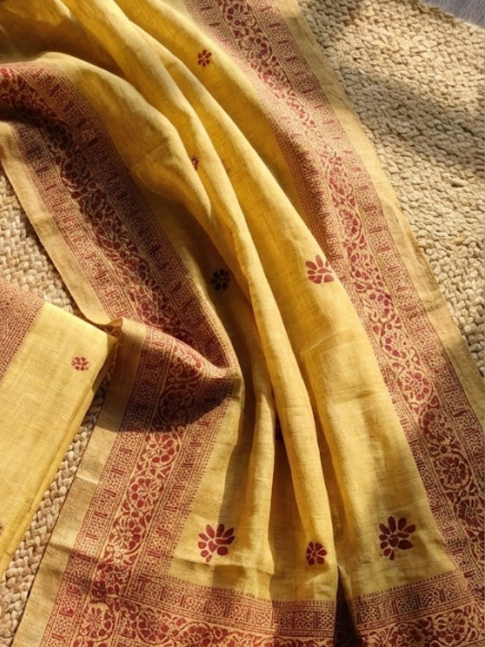 Indiehaat | Jamdani Cotton Suit Material Yellow
