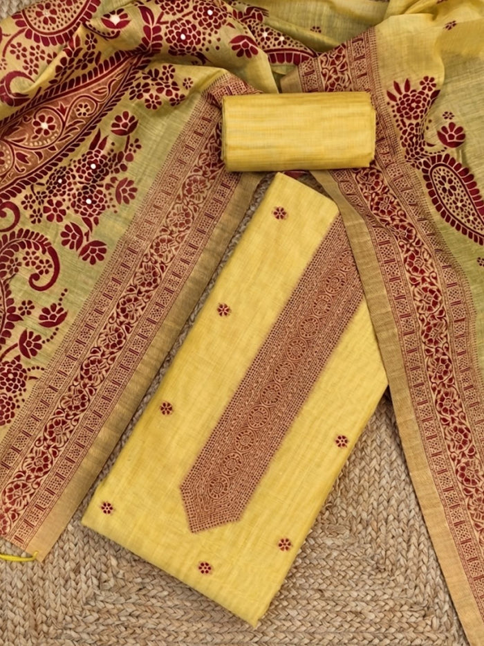 Indiehaat | Jamdani Cotton Suit Material Yellow