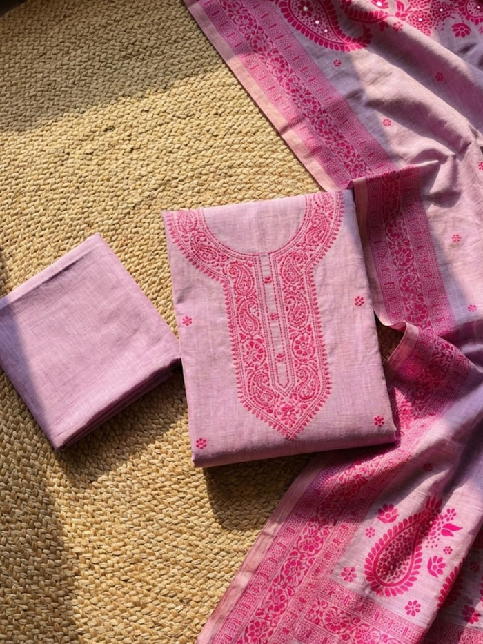 Indiehaat | Jamdani Cotton Suit Material Purple