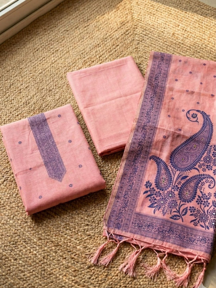 Indiehaat | Jamdani Cotton Suit Material Pink