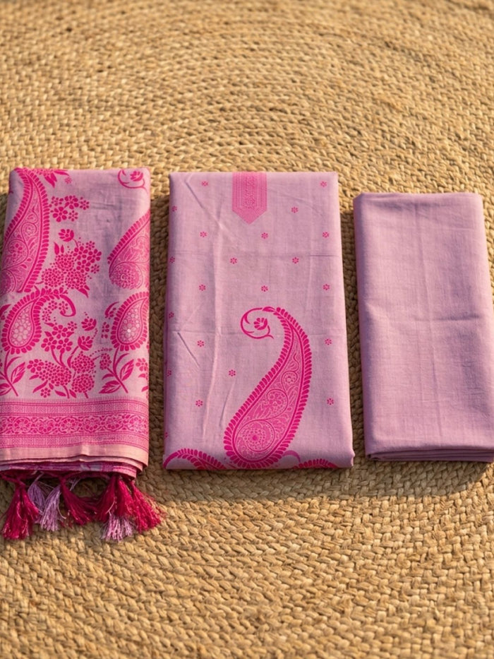 Indiehaat | Jamdani Cotton Suit Material Purple