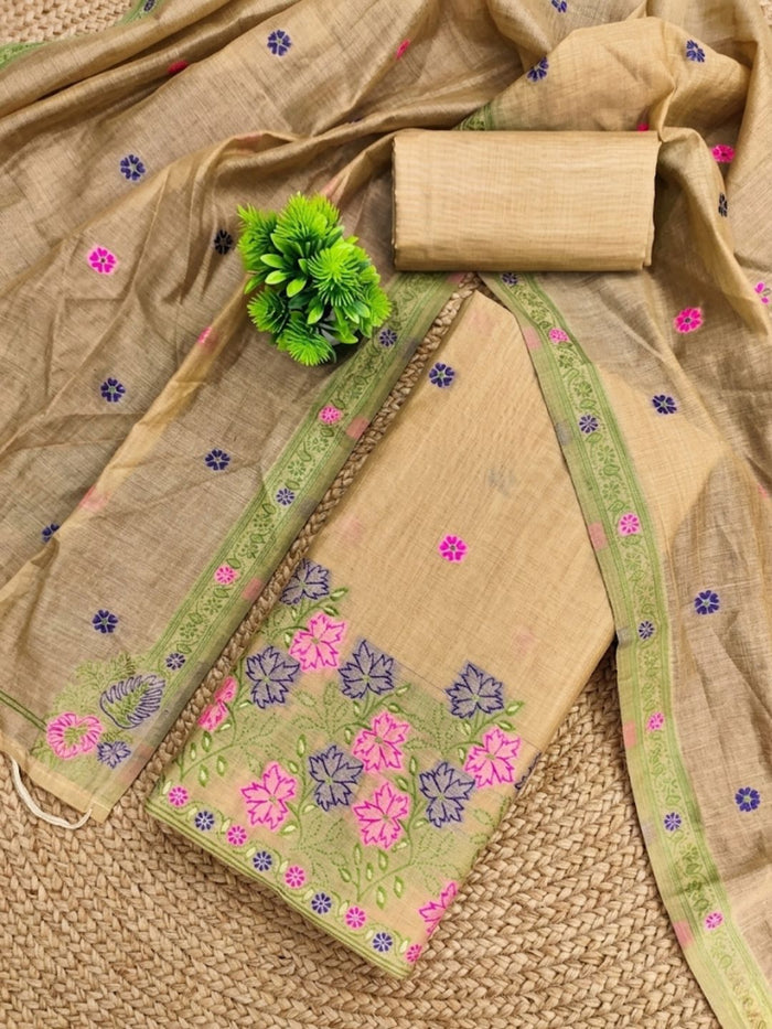 Indiehaat | Jamdani Cotton Suit Material Beige