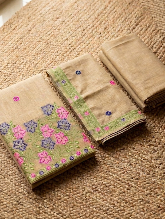 Indiehaat | Jamdani Cotton Suit Material Beige