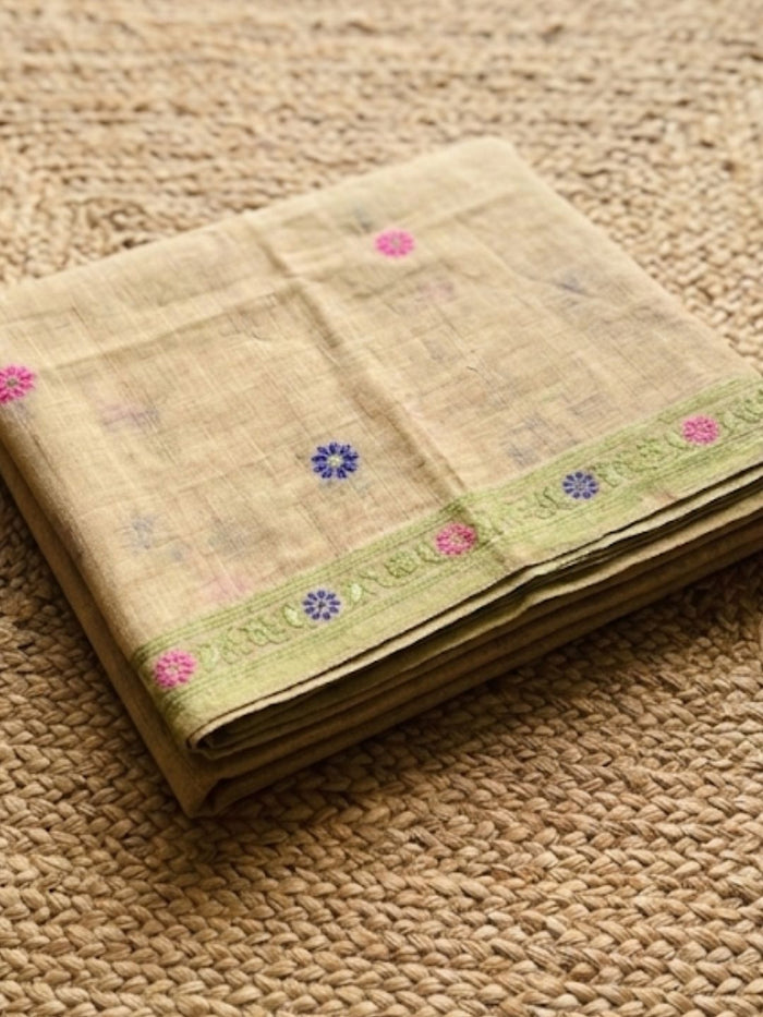 Indiehaat | Jamdani Cotton Suit Material Beige
