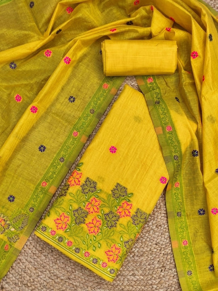 Indiehaat | Jamdani Cotton Suit Material Yellow