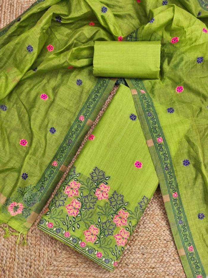 Indiehaat | Jamdani Cotton Suit Material Green