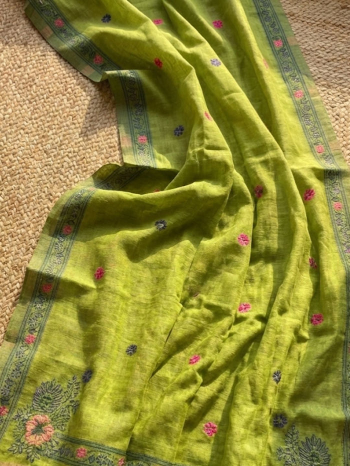 Indiehaat | Jamdani Cotton Suit Material Green