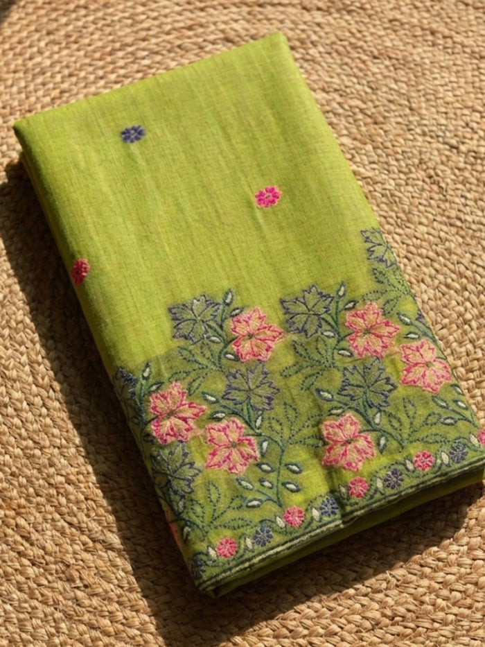 Indiehaat | Jamdani Cotton Suit Material Green