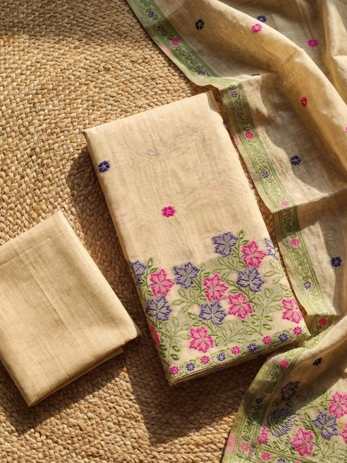 Indiehaat | Jamdani Cotton Suit Material White
