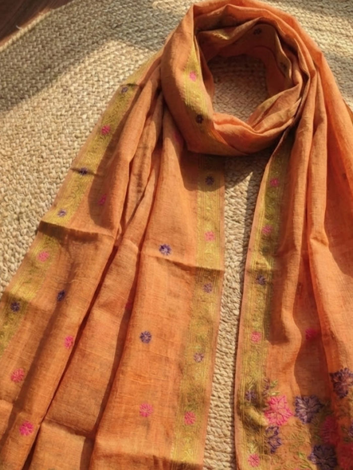 Indiehaat | Jamdani Cotton Suit Material Peach