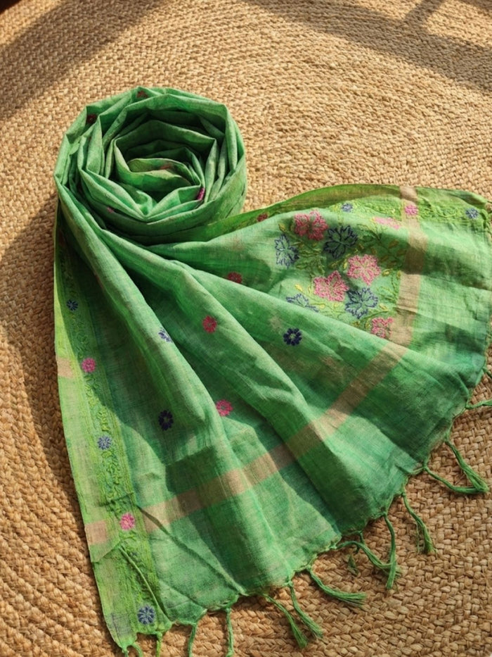 Indiehaat | Jamdani Cotton Suit Material Green