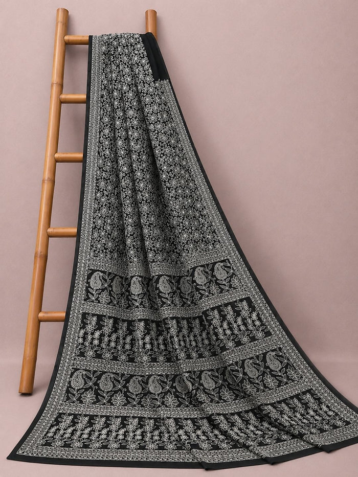 Indiehaat | Pink Georgette Chikankari Saree | Party Wear
