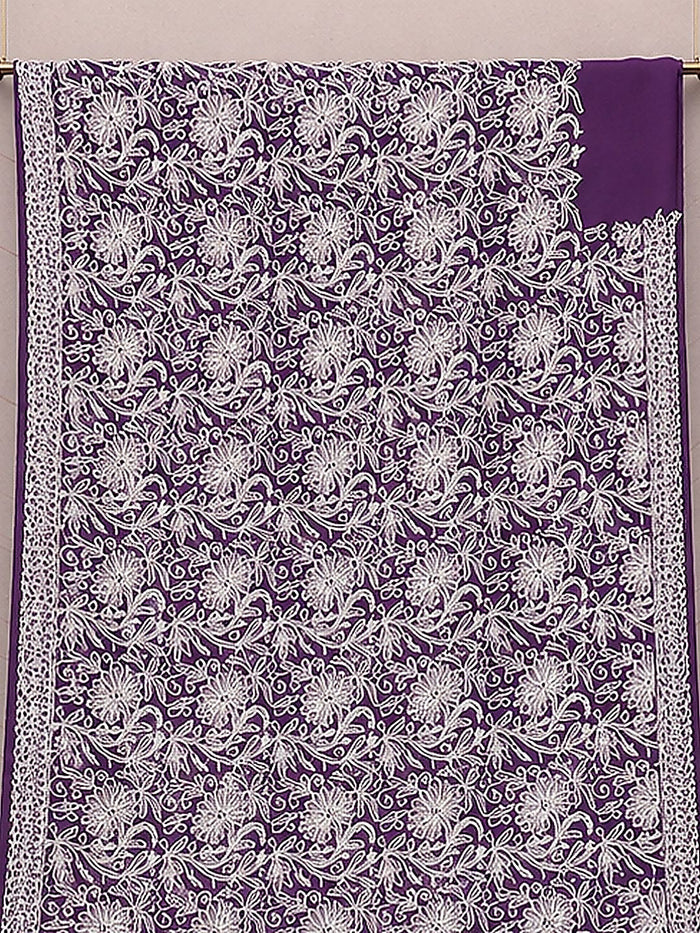 Indiehaat | Purple Georgette Chikankari Saree | Party Wear