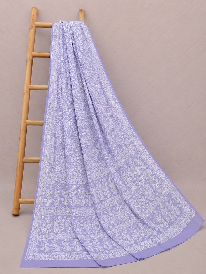 Indiehaat | Purple Georgette Chikankari Saree | Party Wear