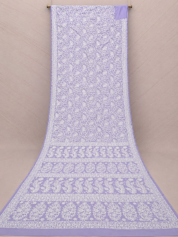 Indiehaat | Purple Georgette Chikankari Saree | Party Wear