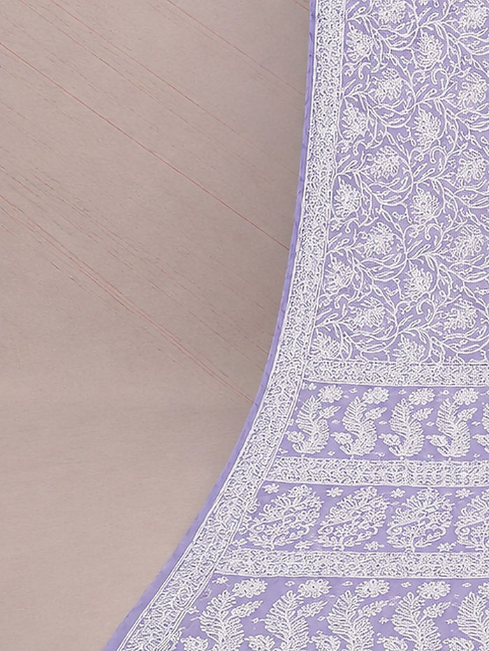 Indiehaat | Purple Georgette Chikankari Saree | Party Wear