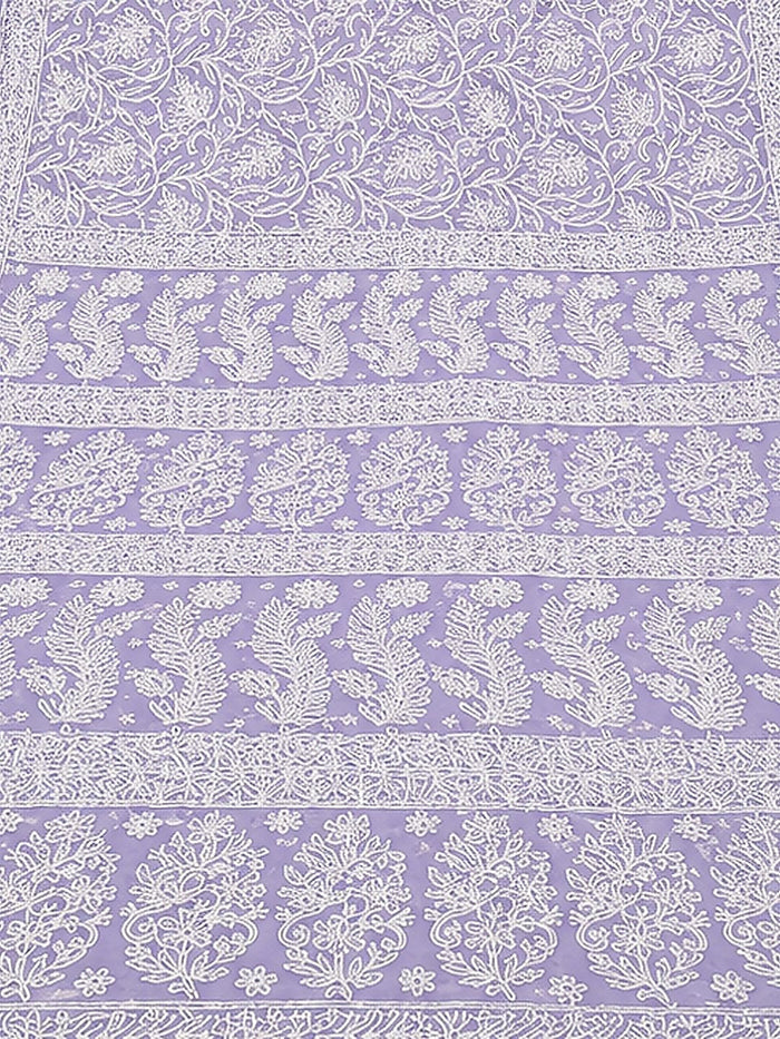 Indiehaat | Purple Georgette Chikankari Saree | Party Wear