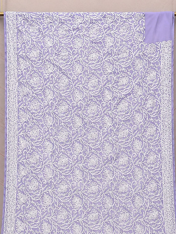 Indiehaat | Purple Georgette Chikankari Saree | Party Wear
