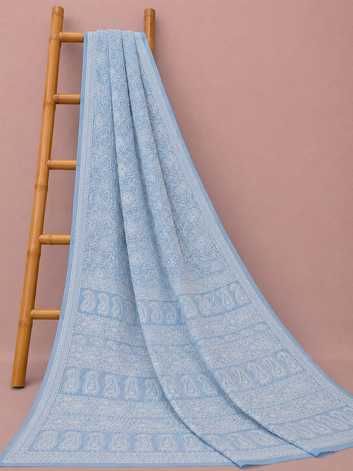 Indiehaat | Blue Georgette Chikankari Saree | Party Wear