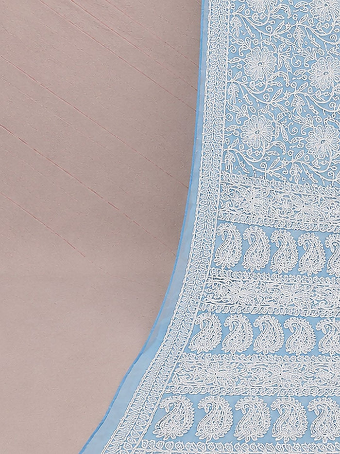 Indiehaat | Blue Georgette Chikankari Saree | Party Wear