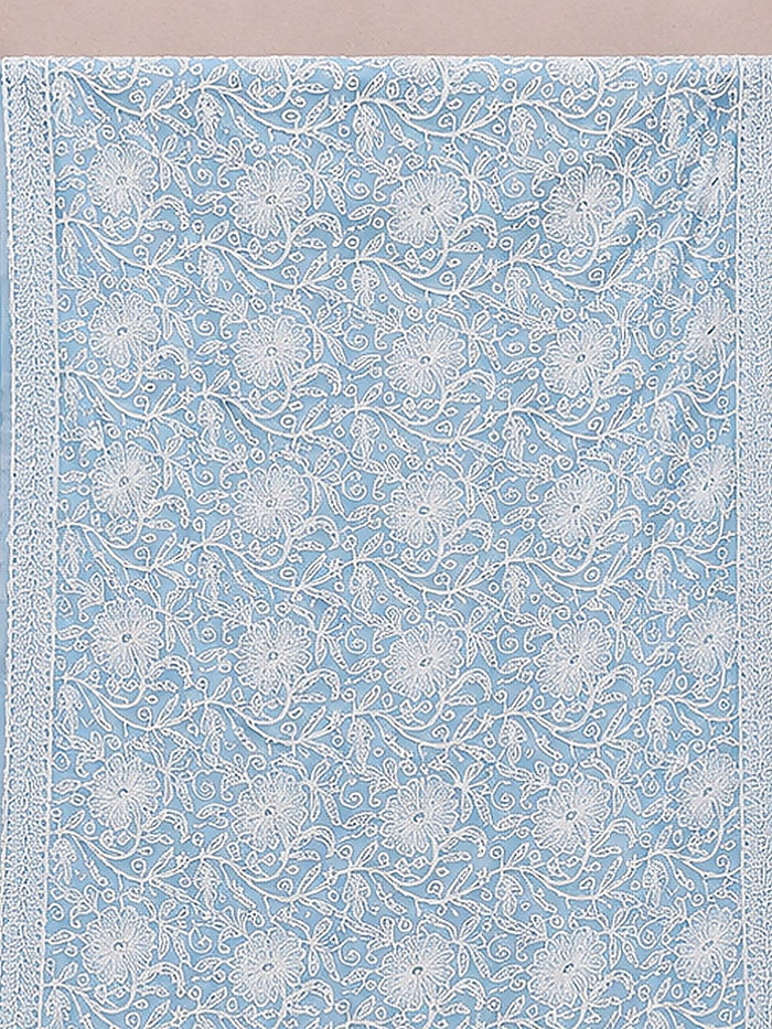 Indiehaat | Blue Georgette Chikankari Saree | Party Wear