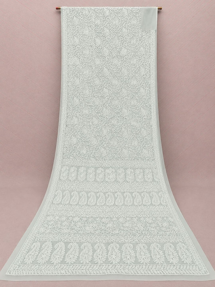Indiehaat | Gray Georgette Chikankari Saree | Party Wear