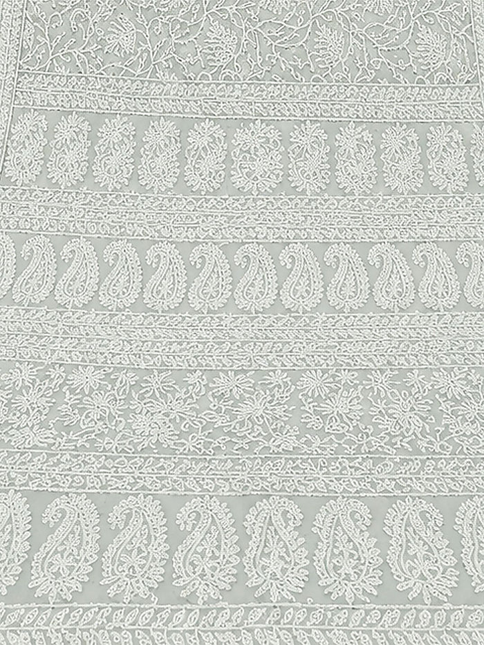 Indiehaat | Gray Georgette Chikankari Saree | Party Wear