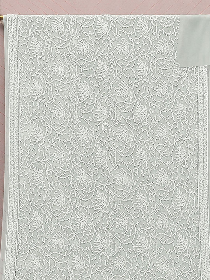 Indiehaat | Gray Georgette Chikankari Saree | Party Wear